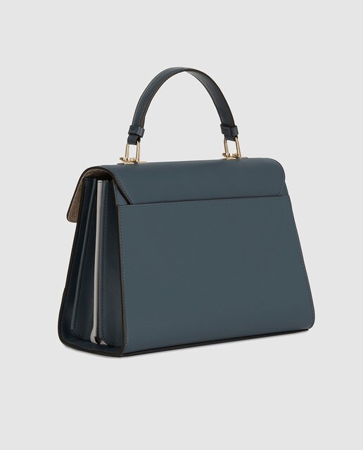 Bolso de mano mediano Furla Mughetto de piel de becerro gris oscuro con aplique floral