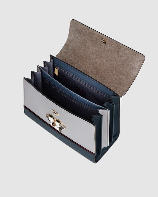 Bolso de mano mediano Furla Mughetto de piel de becerro gris oscuro con aplique floral