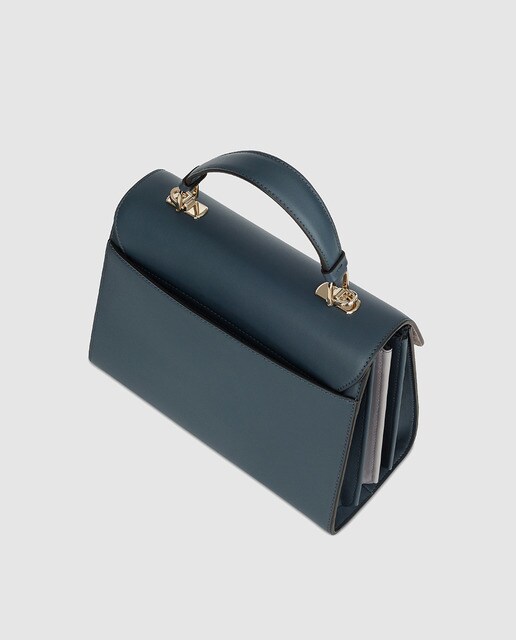 Bolso de mano mediano Furla Mughetto de piel de becerro gris oscuro con aplique floral