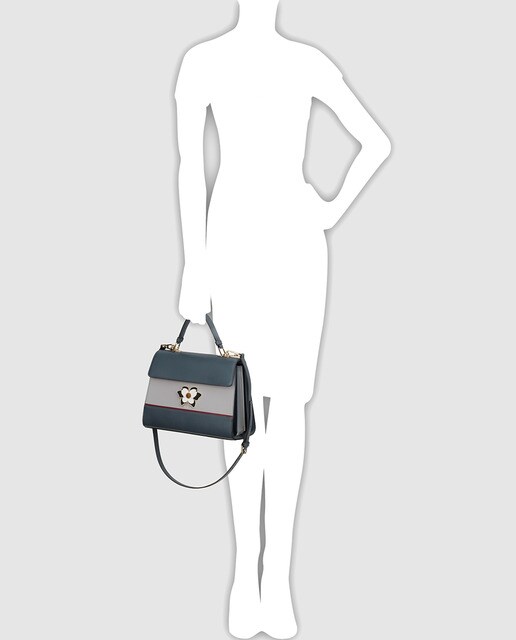 Bolso de mano mediano Furla Mughetto de piel de becerro gris oscuro con aplique floral