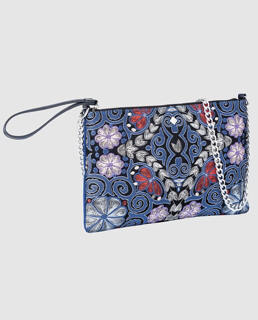 Cartera de mano de fiesta Volum de tejido bordado floral azul