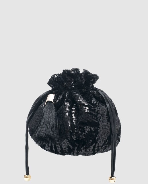 Bombonera de fiesta Volum en negro con lentejuelas