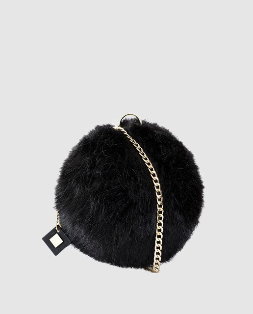Clutch redondo de fiesta Volum de pelo sintético en negro