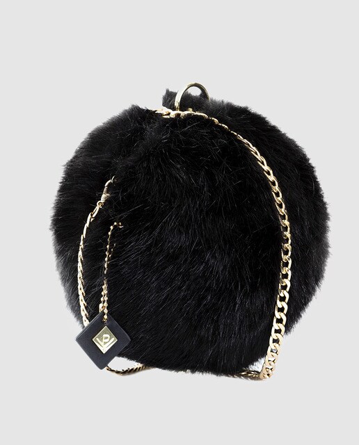 Clutch redondo de fiesta Volum de pelo sintético en negro