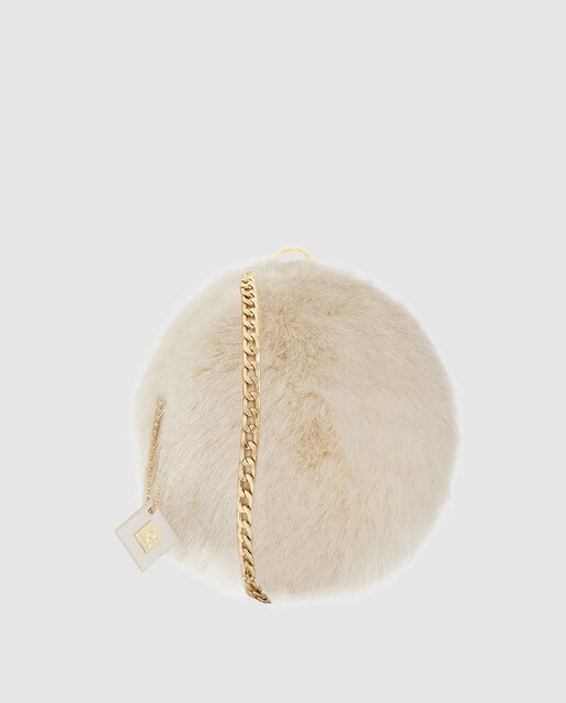 Clutch redondo de fiesta Volum de pelo sintético en nude