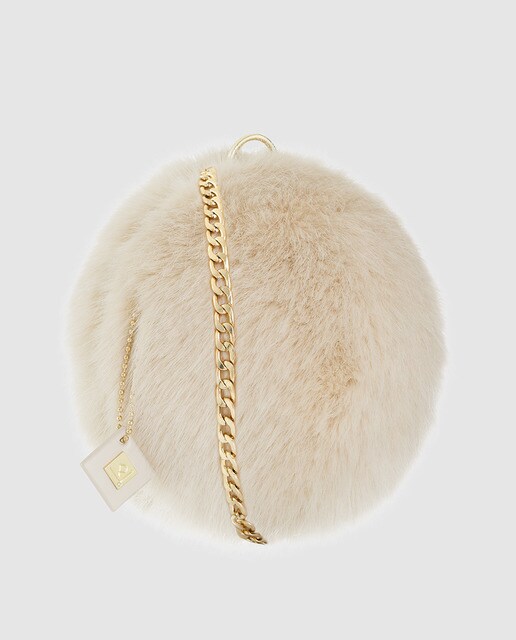 Clutch redondo de fiesta Volum de pelo sintético en nude