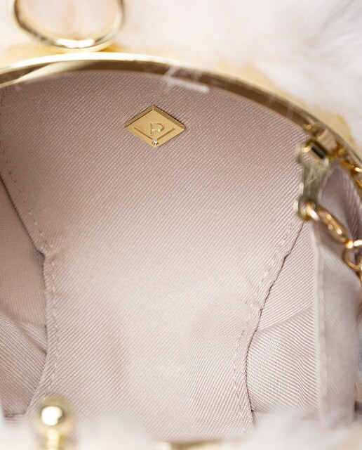 Clutch redondo de fiesta Volum de pelo sintético en nude
