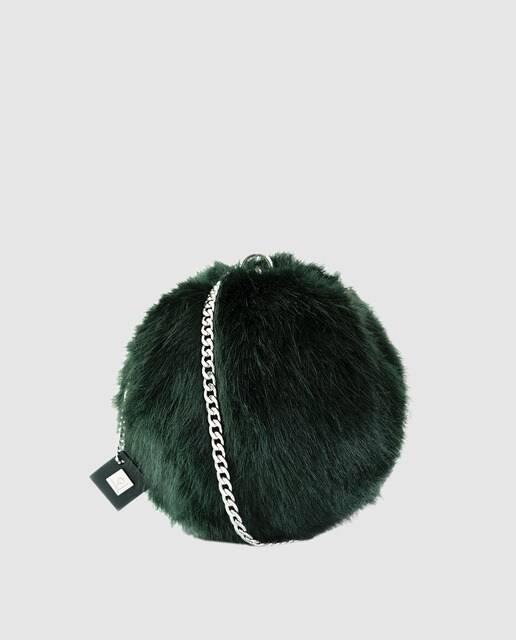 Clutch redondo de fiesta Volum de pelo sintético en verde