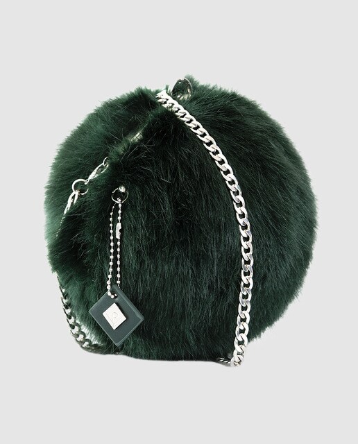 Clutch redondo de fiesta Volum de pelo sintético en verde