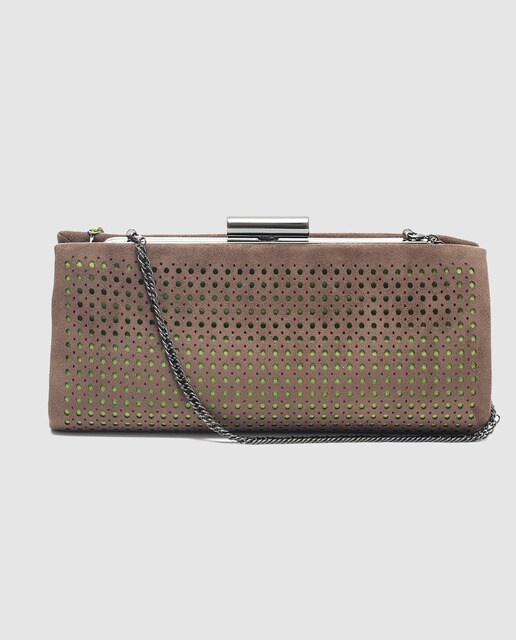 Cartera de mano de fiesta Volum en topo con colgante de borla