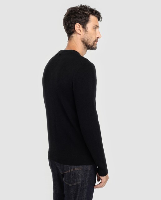 Jersey de lana 100% cashmere de hombre Emidio Tucci negro con el cuello de pico