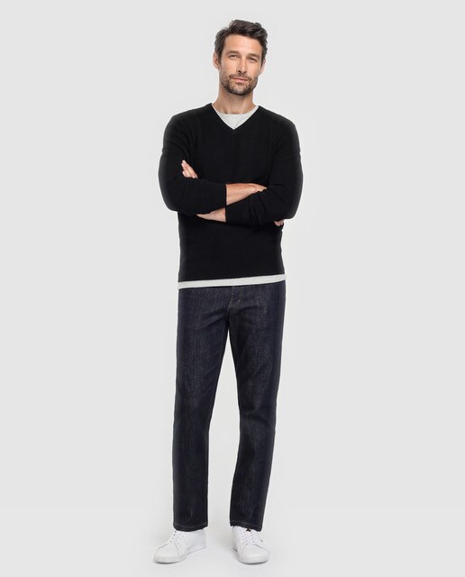 Jersey de lana 100% cashmere de hombre Emidio Tucci negro con el cuello de pico