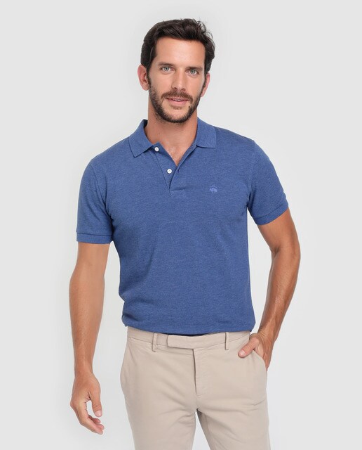 Polo piqué de hombre Brooks Brothers azul de manga corta