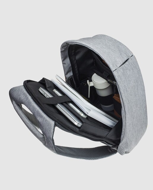 Mochila para el portátil antirrobo unisex XD Design Bobby Compact en azul marino combinada con gris