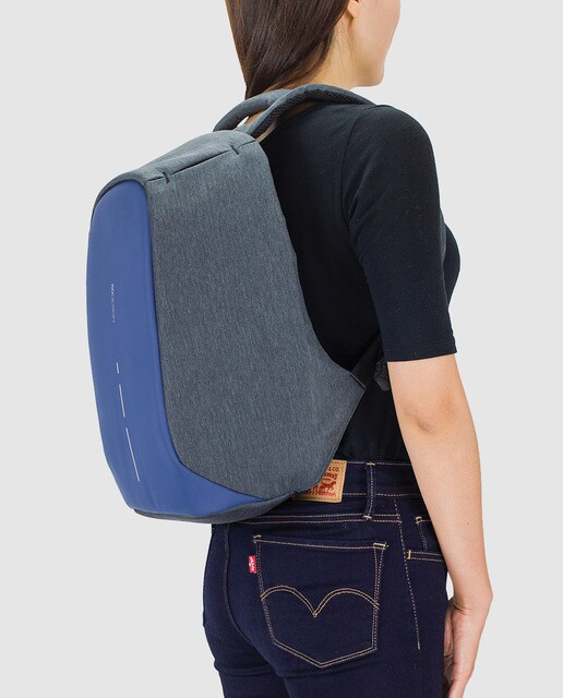 Mochila para el portátil antirrobo unisex XD Design Bobby Compact en azul marino combinada con gris