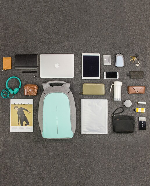 Mochila para el portátil antirrobo unisex XD Design Bobby Compact en verde agua combinada con gris