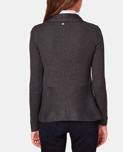 Chaqueta de punto de mujer gris de canalé
