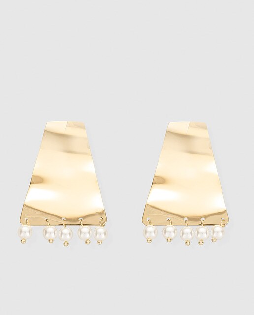 Pendientes largos El Corte Inglés dorado con perlas