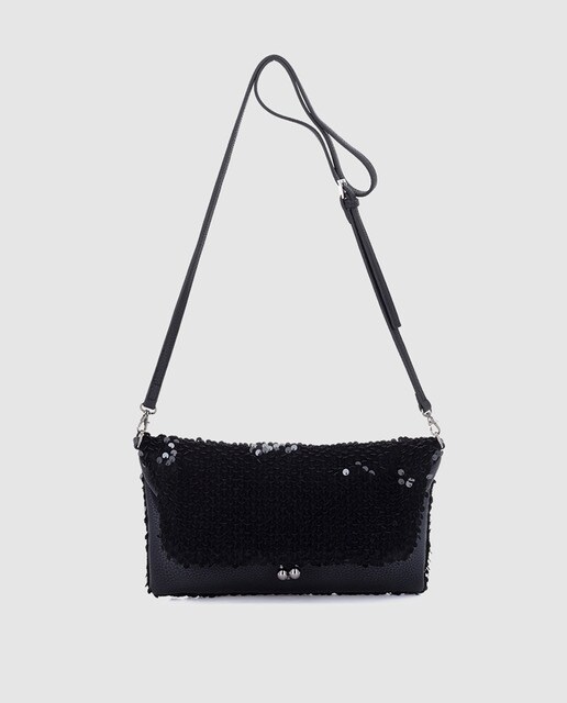 Cartera de mano de fiesta Abbacino de lentejuelas en negro convertible en bandolera