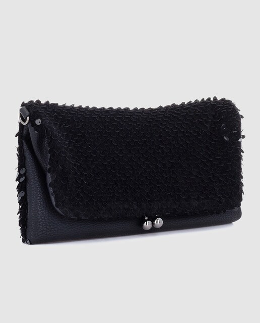 Cartera de mano de fiesta Abbacino de lentejuelas en negro convertible en bandolera