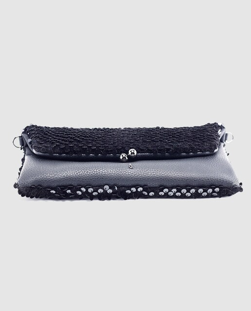 Cartera de mano de fiesta Abbacino de lentejuelas en negro convertible en bandolera