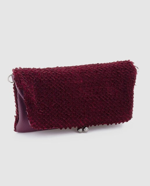 Cartera de mano de fiesta Abbacino de lentejuelas en burdeos convertible en bandolera
