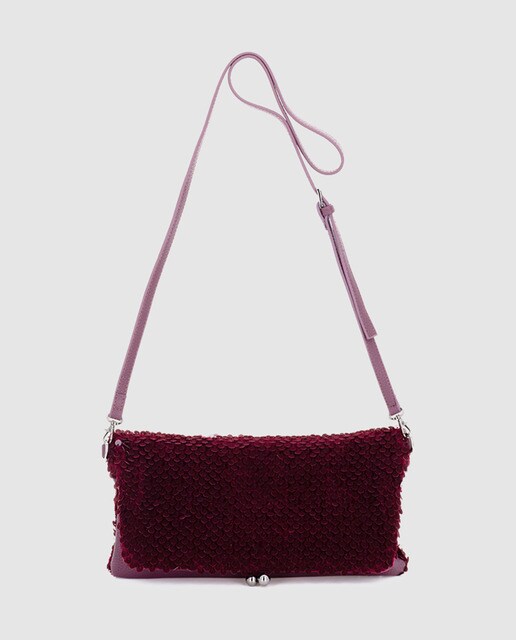Cartera de mano de fiesta Abbacino de lentejuelas en burdeos convertible en bandolera