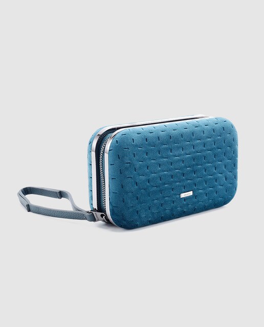 Clutch de fiesta Abbacino de terciopelo en azul con cremallera