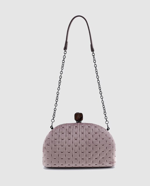 Clutch de fiesta Abbacino de terciopelo rosa con boquilla