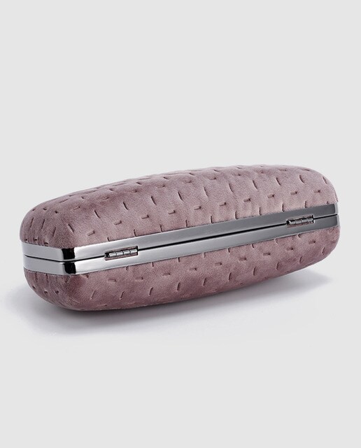 Clutch de fiesta Abbacino de terciopelo rosa con boquilla