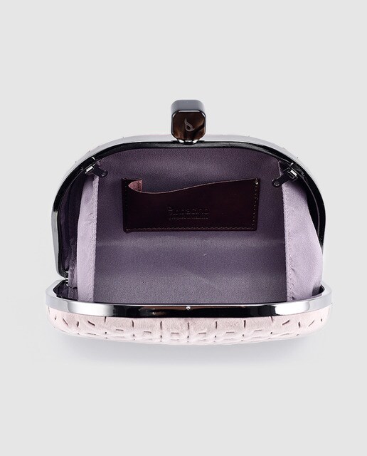 Clutch de fiesta Abbacino de terciopelo rosa con boquilla