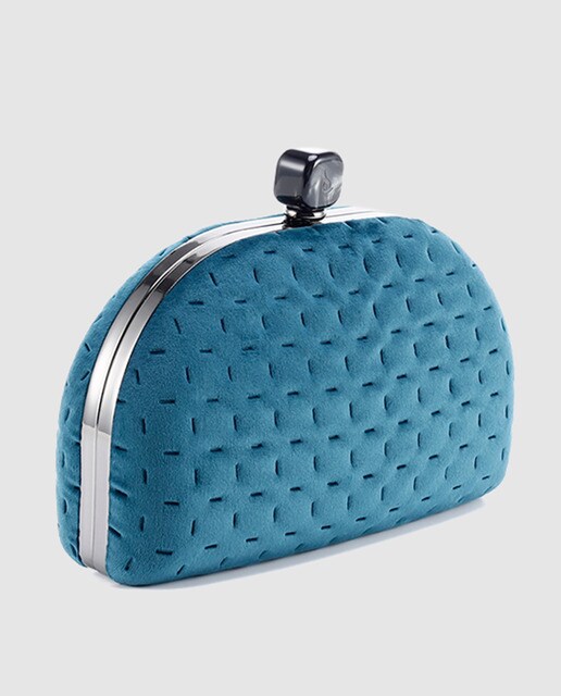 Clutch de fiesta Abbacino de terciopelo azul con boquilla