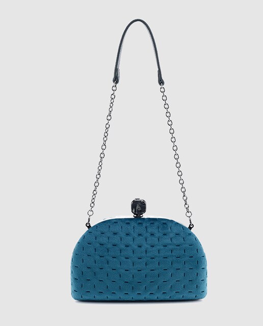 Clutch de fiesta Abbacino de terciopelo azul con boquilla