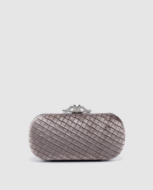 Clutch de fiesta Abbacino de terciopelo gris con boquilla