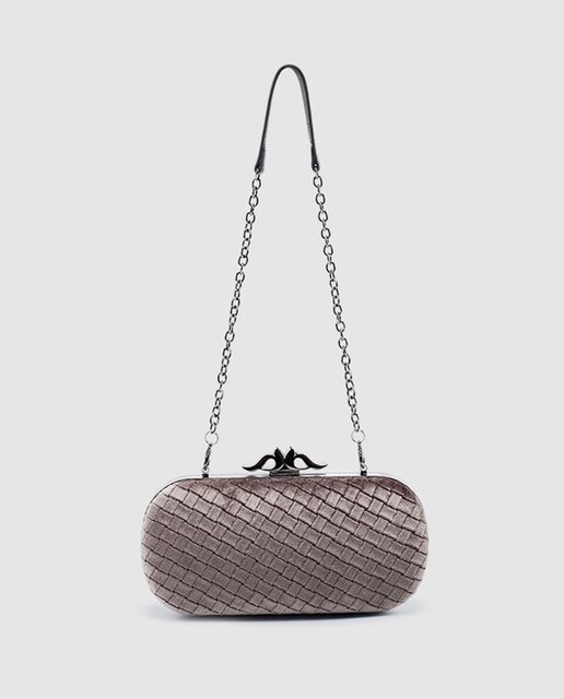 Clutch de fiesta Abbacino de terciopelo gris con boquilla