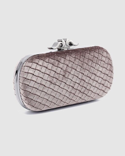 Clutch de fiesta Abbacino de terciopelo gris con boquilla