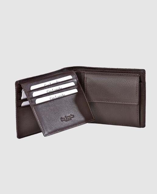 Cartera de hombre Guy Laroche de piel grabada en marrón con monedero