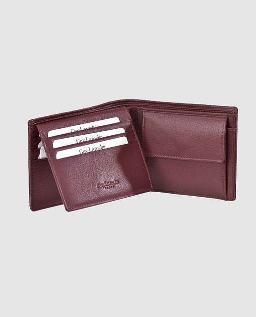 Cartera de hombre Guy Laroche de piel grabada en burdeos con monedero