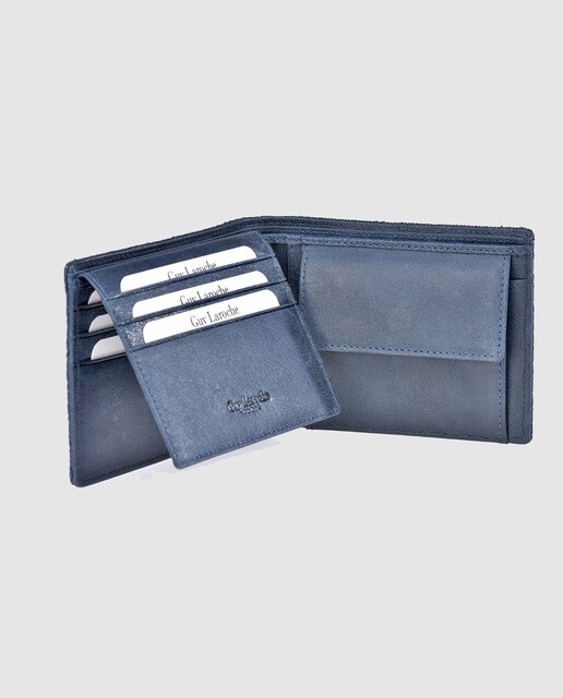 Cartera de hombre Guy Laroche de piel grabada en azul marino con monedero