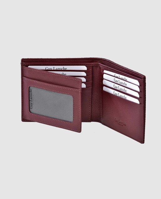 Cartera de hombre Guy Laroche de piel grabada en burdeos