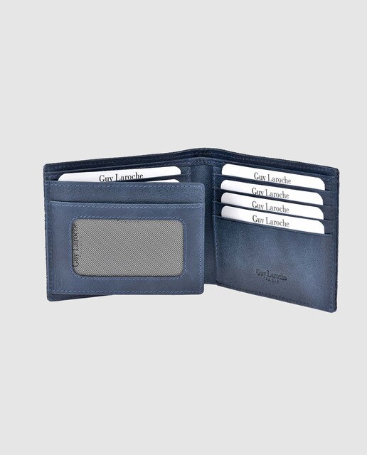 Cartera de hombre Guy Laroche de piel grabada en azul marino