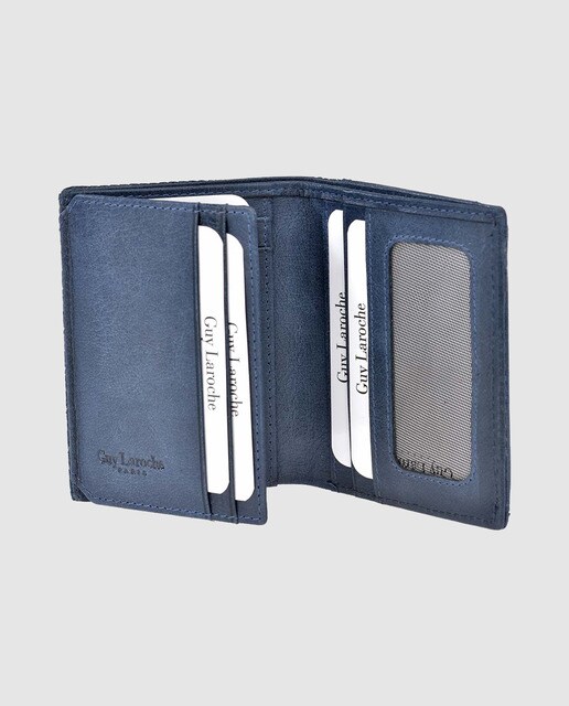 Cartera vertical de hombre Guy Laroche de piel grabada en azul marino