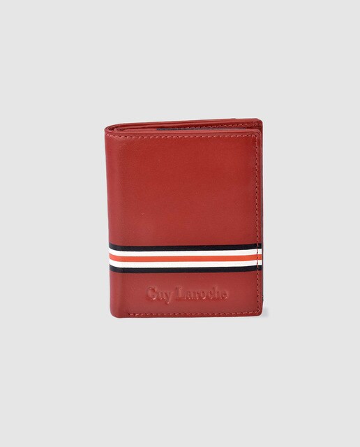 Cartera vertical de hombre Guy Laroche de piel en rojo con rayas y monedero