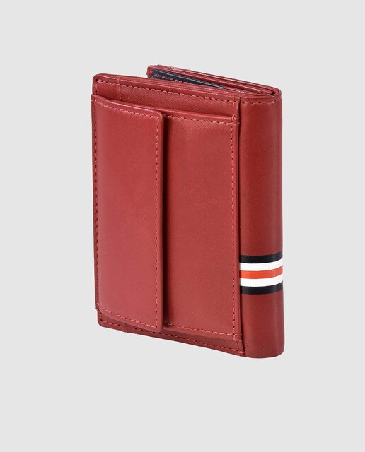 Cartera vertical de hombre Guy Laroche de piel en rojo con rayas y monedero