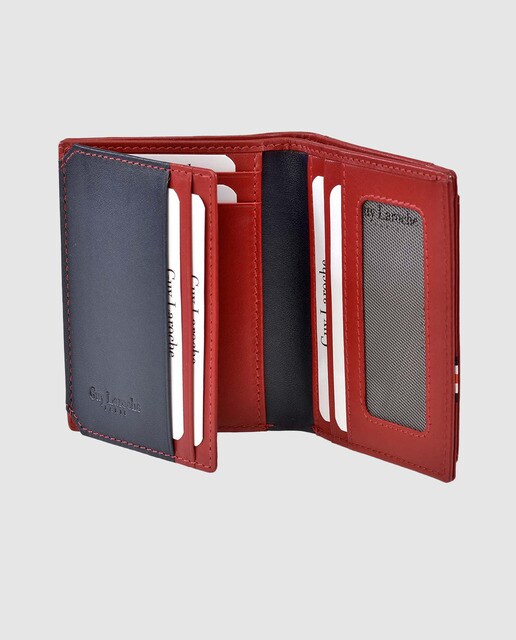 Cartera vertical de hombre Guy Laroche de piel en rojo con rayas y monedero