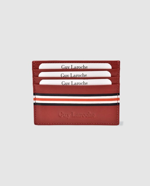 Tarjetero de hombre Guy Laroche de piel en rojo con rayas a contraste