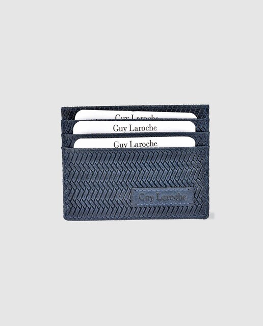 Tarjetero de hombre Guy Laroche de piel grabada en azul marino