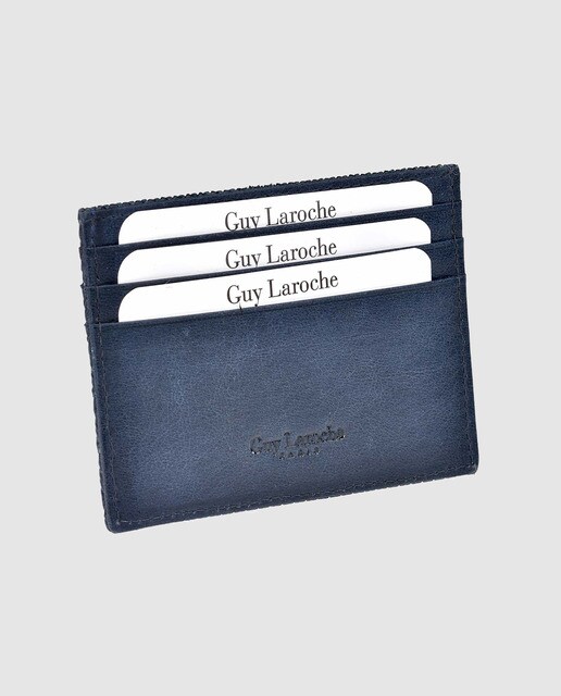 Tarjetero de hombre Guy Laroche de piel grabada en azul marino