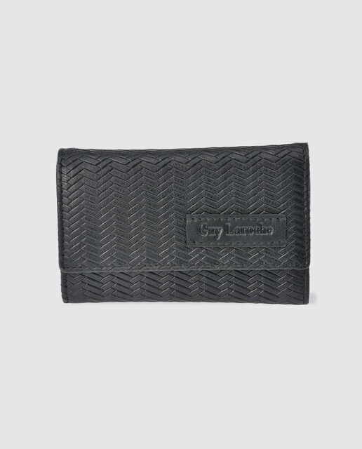 Llavero de hombre Guy Laroche de piel grabada en negro