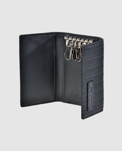 Llavero de hombre Guy Laroche de piel grabada en negro